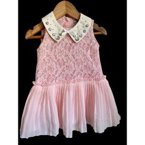 Vintage Sleeveless Pink Lace & Chiffon Girls  Dress With Rhinestone Embellished